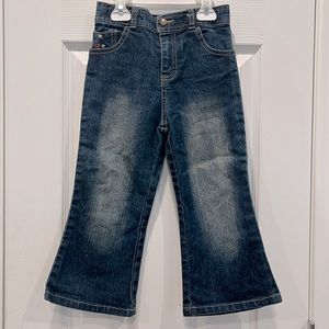 Girls denim toddler 4T wide-leg embroidered denim jeans Y2K dark blue adjustable